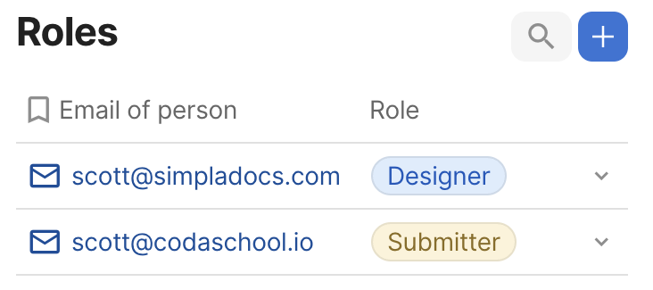 Coda table roles definition Simpladocs tutorial